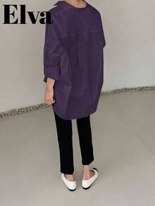 复古奢华风长袖宽松衬衫，适合女性办公室穿着，包括工作上衣、秋季、返校季正装、男友风教师装、商务休闲装、冬季、新年和夏季上衣。情人节春季也适用。 - 紫色 - 查看 10