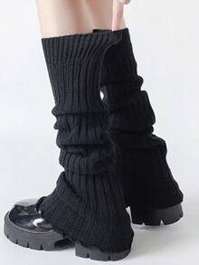 1 Pair Women's Loose Comfortable Knitted Elephant Pattern Over-The-Knee Leg Warmers, Collegiate Style, Long Length For Daily Outfit Matching, Warm And Cozy |Women's Leg Warmers – Ribbed Knit Boot Cuffs For Fall Winter, Dance, Yoga & 80s Party, Cozy - Black - View 10