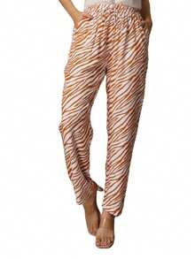 Tiger Print Animal Print Pocket Mesh Drawstring Holiday - 紫紅色 - 查看 3
