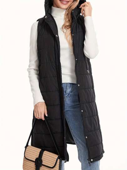 Women Waistcoat, Hooded Neck Sleeveless Zipper Vest Tops Casual Street Party Spring Fall Winter Coat