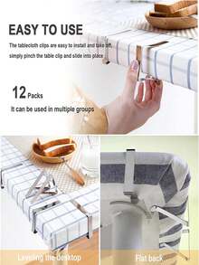 12/24 szt. klipsów do obrusów - wytrzymałe klipsy do stołów piknikowych, zaciski do obrusów ze stali nierdzewnej, uchwyty na obrusy idealne na pikniki w restauracjach, namioty, wesela, przyjęcia z okazji ukończenia szkoły - Szary - Zobacz 5