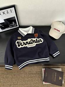 Kids Polo Shirt, Boys Sweatshirt Sports Baseball Jacket, New Style Toddler Spring Autumn 2 In 1 Fashion Lapel Top, Autumn/Winter Children Clothing