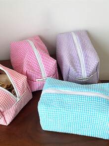 1pc Stripes Storage Bag Makeup Travel Bag Purse Organizer Toiletry Bag Handbag With Simple Style, Solid Color, Portable Makeup Bag For Outdoor Use, And Multiple Colors For You To Choose Fro