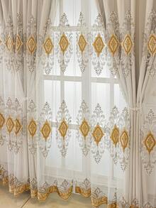 1 pieza Cortina de panel de lujo beige exquisita con bordado 3D, con ojales en la parte superior, protección blackout y aislamiento térmico grueso, adecuada para sala de estar, dormitorio, oficina, decoración del hogar