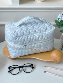 1Pc/Set Gingham Pattern Cute Makeup Bag Set Portable Travel Makeup Bag Cosmetic Bag Cosmetic Organiser Jewelry Organiser Multifunctional Storage Bag For Women Clutch With Zipper Closure For Cosmetics,Brush,Skincare,Mobile Phone,Coin,Small Items Make Up Bag Skincare Bag Home Decor Bridesmaid Gifts Mom Gifts Birthday Gifts Teacher Gifts Gift For Friends Back To School Gifts Travel Essentials Cruise Essentials Dorm Essentials - Blue - View 7