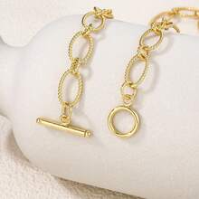 1pc 18K Gold Plated Copper Textured Bohemian Style Luxury Elegant Chain Necklace, Suitable For Women's Daily Wear, Holiday & Birthday Gift - Yellow Gold - View 4