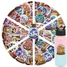 50张蘑菇瓶透明涂鸦贴纸，可重复使用，适用于行李箱、笔记本电脑、剪贴簿、节日装饰