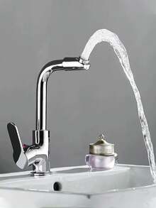 3pcs/Set 360° Swivel Hot & Cold Dual Control Faucet, Stainless Steel Dual Handle Bathroom Sink Faucet, 304 Stainless Steel Chrome Plated Surface, Single Hole Installation, G1/2" Connection, Modern Aesthetic Design, Suitable For Home And Hotel Bathroom Sink, Modern Kitchen, RV And Washbasin, Ideal For Holiday Gifts And Bathroom Renovation