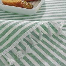 Meioro Striped Tablecloth Rectangle Tablecloths Cotton Blend Table Cloth Washable Tabletop Decorative Fabric Table Cover For Kitchen Dinning (Green, 47 X 63 Inch) - 綠色63x47長方形 - 查看 6