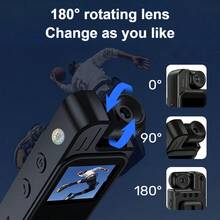 2K Mini Body Camera 1.3inch Screen 180° Rotatable Lens Body Mounted Camera Small Portable IR Night Vision Body Camera Camera Bike 1000mAh Large Capacity And Ultra-Long Standby Time