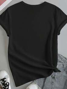 90s R&B Tape Print T-Shirt, Fall Clothes For Women, Crew Neck T-Shirt, Women's T-Shirt, Women's Sweatshirt, Short-Sleeved Top - màu đen - Xem 3