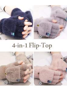 1 par de guantes convertibles unisex con tapa abatible - Cálidos para el invierno, compatibles con pantalla táctil, a prueba de viento, adecuados para ir al trabajo en clima frío - Multicolor - Ver 1