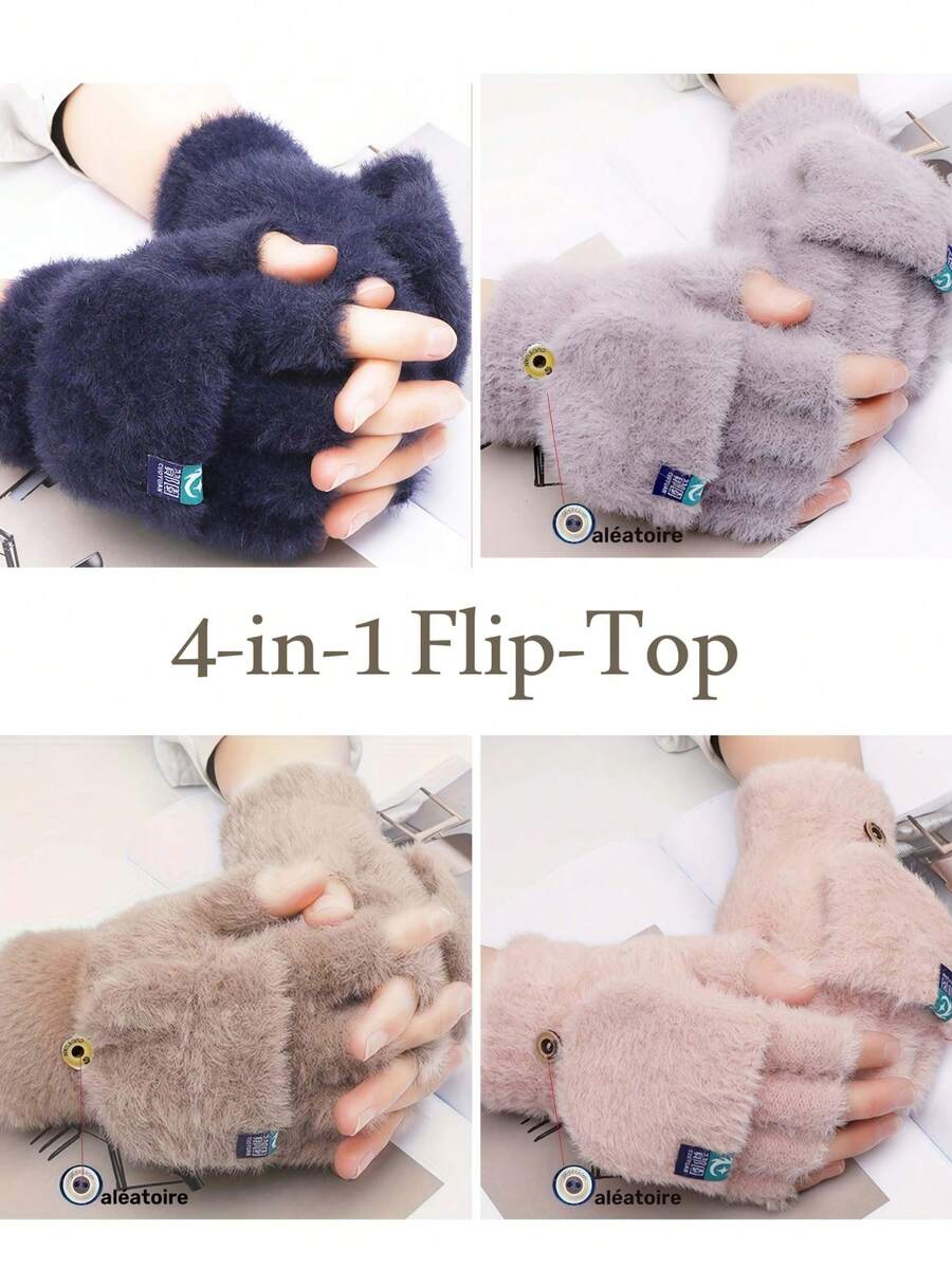 1 par de guantes convertibles unisex con tapa abatible - Cálidos para el invierno, compatibles con pantalla táctil, a prueba de viento, adecuados para ir al trabajo en clima frío - Multicolor - Ver 1