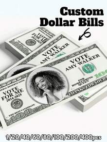 20/40/60/80/100/200/400pcs, Custom 100 Dollar Bills For Homecoming Campaign, Homecoming Campaign Money, Fake Money/Your Face On Money, Prom Queen, Vote For Me, Game Money, Personalized Dollars,Multi-Functional, Ornamental,Reusable,Exquisite,Stylish,High-Quality,Colorful,Modern,Custom,Personalized,Unique,Ideal Gifts For Him,Ideal Gifts For Her,Boyfriend,Dad,Girlfriend,Mom,Family,Friends,Tea Room,Home,Garden,Office,For Anniversaries,For Valentine's Day,For Mother's Day,For Birthdays,For Father's Day,For Graduation,For Weddings,For Housewarming,Customized Party Supplies - Multicolor(Regular) - View 1