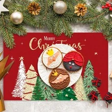 1 buc., Covoraș termorezistent de Crăciun, Față de masă festivă pentru petrecere în familie, Covoraș termic imprimat cu brad de Crăciun, Cadou de sărbători