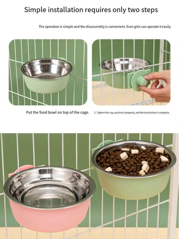 1 pièce Bol pour animaux de compagnie suspendu en acier inoxydable, bol à chien anti-déversement en acier inoxydable, bol à chat fixe, bol à boire de cage à chien fixe, convient pour l'alimentation et l'abreuvement des chats et des chiens, facile à fixer dans la cage et peut être facilement déplacé et installé n'importe où dans la cage, convient pour les petits animaux de compagnie.