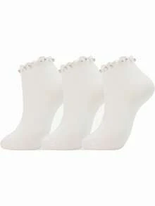 1双/5双/6双装 女士仿珍珠刺绣短袜，春夏隐形袜，柔软舒适，黑白休闲蓬松袜，适合日常穿着，居家、办公、学校、运动等场合，舒适保暖 - 白色 - 查看 10