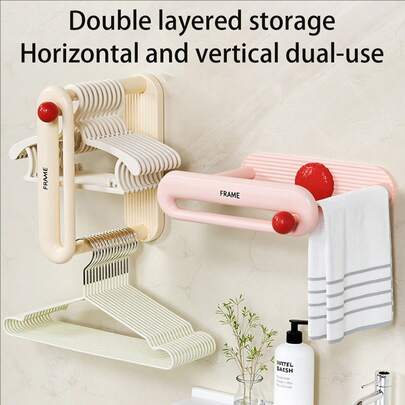 1/3 Piezas Perchero de pared creativo, estante de almacenamiento telescópico simple y elegante sin perforación, adecuado para balcones, armarios, baños, salas de estar, paredes, etc. Apto para colgar perchas, toallas y toallas de baño, bolsas de ropa y otros artículos varios, accesorio de almacenamiento para el hogar