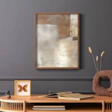 1pc Restickable Framed Modern Rustic Abstract Art Print, Wood Frame, Soft Geometric Shapes, Textured Brushwork, Contemporary Neutral Tones, Statement Wall Art Home Decor, Wall Art For Living Room, Entryway, Bedroom Art, Made In USA, Ready To Hang Art Prints - Brown - View 9
