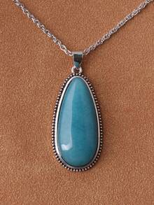 1pc Vintage Purple-Red Teardrop Pendant Necklace, Faux Stone Pendant Necklace, 5 Colors Available