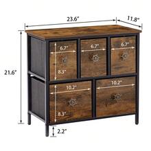 VECELO 5 Drawer Dresser For Bedroom, Fabric Double Dresser, Storage Tower With Fabric Bins, Chest Of Drawers For Closet, Living Room, Hallway, Rustic Brown Wood Grain Print - Classic - View 7