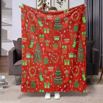 1pc Christmas Element Patchwork Pattern Flannel Digital Printing Blanket, Gift For Family And Friends, Dorm Blanket, Air Conditioning Blanket, Warm And Lightweight Flannel Throw Blanket, High-Definition Digital Printing, Personalized Flannel Quilt Suitable For Multi-Purpose, Multiple Sizes Available, Suitable For All Seasons