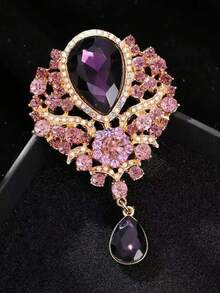 1pc Vintage Crystal Large Water Drop Pendant Brooch, Randomly Studded With Rhinestones, Fashion Accessory - Multicolor - View 6