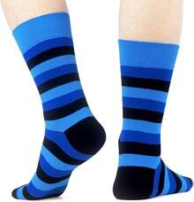 Men's Funny Novelty Crazy Pattern Dress Socks For Gifts - 藍/紅/黑/多色條紋-12米 - 查看 10