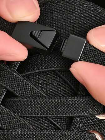 1 对带开关按钮的弹性免系带鞋带，适用于运动鞋、运动鞋、休闲鞋、白鞋、篮球鞋、训练鞋、跑步鞋，黑色