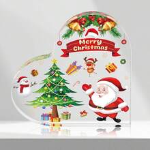 قطعة واحدة من الديكور الأكريليك الفني بشكل قلب مزخرف بنمط شجرة العيد - ديكور قابل للتثبيت على المكتب لعيد الميلاد والشكر والعام الجديد، لا يحتاج لطاقة أو بطارية