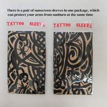 1對男女防曬紋身袖套,花卉臂套手套,適合時尚,騎行和戶外活動 - 深灰色 - 查看 4
