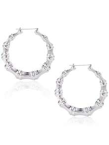 1对女士时尚镂空粗竹圈耳环，镀金，基本款，多种款式可选 - 竹節金色 - 查看 7