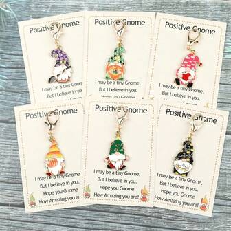 6 st inspirerande nyckelringsset med gnomer - presenter till kvinnor - positiva emotionella och upplyftande gåvor till kvinnor och män, vänner, kollegor, födelsedagspresent, söta roliga små påsktomtar, läraruppskattning, väsktillbehör, nyckelband med ID-hållare, biltillbehör, väskberlocker
