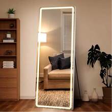 Sweetcrispy Full Length Mirror With LED Lights, 64"X21" Lighted Floor Standing Mirror With Stand, Full Body Mirror Dimming & 3 Color Lighting ,Full Length Mirror With Aluminum Frame And Polished Glass For Bedroom - 白色 - 查看 9
