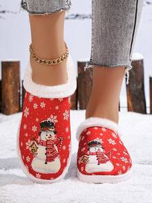 Pantuflas de mujer con diseño festivo de peluche - Pantuflas suaves y cálidas para damas con cierre deslizante - Zapatos cálidos de interior casuales para otoño/invierno - Rojo - Ver 3