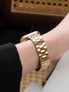 1pc Narrow Women's Gold Metal Apple Watch Band, Suitable For Apple Watch Ultra 3/2/1 Series SE/S10/S9/S8/S7/S5/S4/S3, 14mm Detachable 3-Link Chain Gold Strap, Fashionable, Elegant, Suitable For Daily Wear, Parties, Travels, Gift For Girls, Apple Watch 38/40/41mm, 44/45/46/49mm Smartwatch Accessories