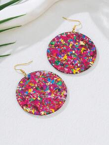 1 Pair Retro Geometric Round Multicolor Glitter Dangle Earrings For Women, Versatile Accessory For Vacation, Party, Gift - Hot Pink - View 2
