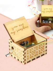 1pc Embossed Letter Wooden Music Box, Vintage Manual Music Box For Gift Birthday