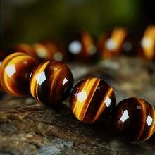 1pc 12mm Natural Stone Beads Bracelets Large Tiger Eye Bangle Bracelet For Men And Women Lucky Jewelry Ideal Gift - Màu vàng - Xem 4