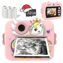Aparat do natychmiastowych zdjęć dla dzieci z rolkami papieru i kolorowymi pisakami, zabawka w formie aparatu cyfrowego dla dzieci – kreatywne prezenty świąteczne i urodzinowe dla dziewczynek i chłopców, idealna zabawka podróżna do zabawy i nauki (nowy model)
