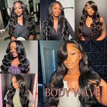 13x4蕾丝前假发，无胶真人混纺发丝，高清透明蕾丝，200%密度，自然波浪卷发，带婴儿发，预先拔毛，女士前额假发，30英寸自然发际线（黑色-自然波浪卷） - 自然色&黑色系 - 查看 10