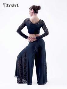 DonsGirl Komplet damski: koronkowy top z odkrytymi ramionami i szerokie spodnie – do aerial jogi, występów baletowych i baletu klasycznego oraz do noszenia na co dzień