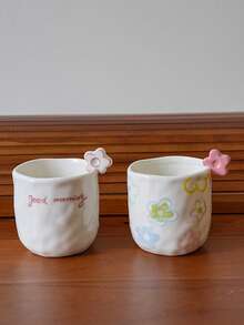 1pc 270ml Cute 3D Floral Ceramic Mug With Handle & Bow Decor, Suitable For Coffee, Latte, Breakfast, Gift