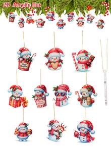10Pcs Christmas Snowman Acrylic Pendant, Merry Christmas Hanging Ornament Christmas Tree Decoration Pendant, Xmas Decor, Christmas Decorations For Home, Christmas Party Favors, Xmas Party Supplies, Wall Decor, Door Decor, Room Decor, Window Decor, Winter Decorations, Ideal Christmas Gifts, New Year Party Decor