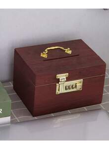 Vintage Wooden Password Lock Piggy Bank, Adult & Kids Savings Box Multifunctional Storage Container - Multicolor - View 8