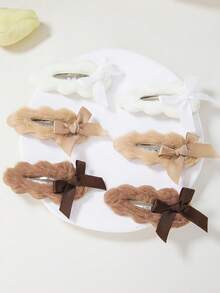 6个/套 女孩秋冬大号毛绒蝴蝶结发夹，可爱基础款发夹，适合日常使用 - 彩色 - 查看 8