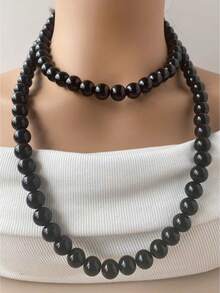 1pc Bohemian Style Plastic Bead Geometric Smooth Beaded Long Necklace, Handmade For Women, Can Be Worn Double Layer, Suitable For Summer Beach, Holidays, Daily Party Accessories