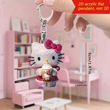 Sanrio 1 件 - 2D 平面 Hello Kitty 钥匙扣，带闪亮水钻，可爱的奶茶设计，可爱的包包和钥匙吊坠，节日礼物装饰，汽车钥匙链，背包配件，2D 平面