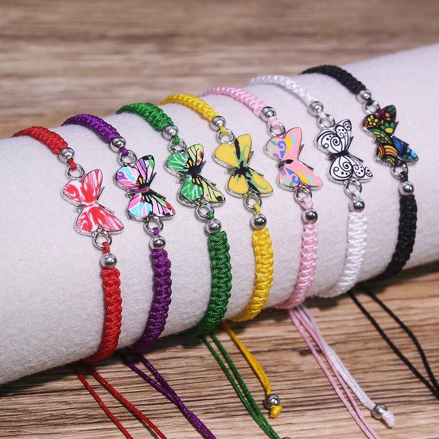 1 pieza Pulsera ajustable tejida a mano con estilo bohemio, con elementos de mariposa y nudos planos. Esta pulsera presenta un estilo bohemio, hecha a mano con elementos de mariposa y nudos planos, y viene con un diseño ajustable. Es adecuada para el uso diario en todas las estaciones, tiene colores ricos y es un artículo de moda imprescindible para tomar fotos durante las salidas.