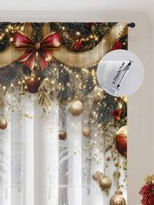 1pc Christmas Ball & Element Pattern Premium Decorative Curtain Rod Pocket Sheer Curtain, All Season Use For Outdoor, Gazebo, Bedroom, Kitchen, Office, Study, Living Room - Semi-Sheer (100g Fabric Weight) Home Decor Christmas Decorations Room Decor Christmas Decorations Home